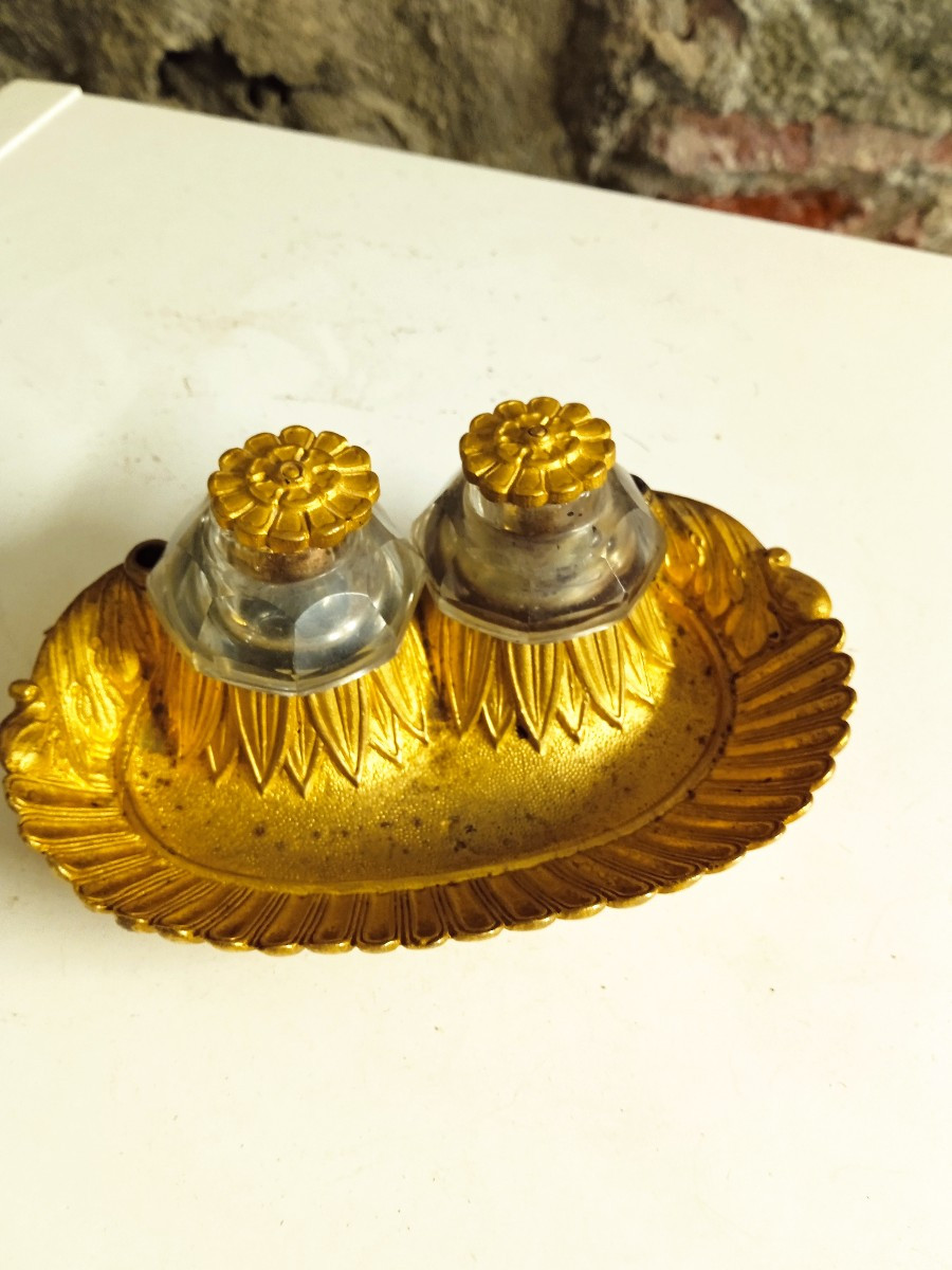 Unsigned Gilded Bronze Inkwell, Restoration-photo-4