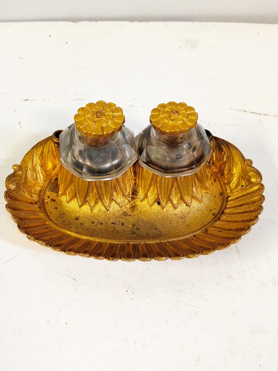 Unsigned Gilded Bronze Inkwell, Restoration