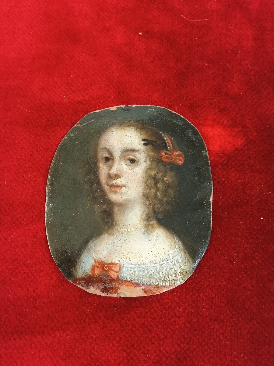 Miniature On Copper Portrait Of A Young Woman, 17th Century-photo-3
