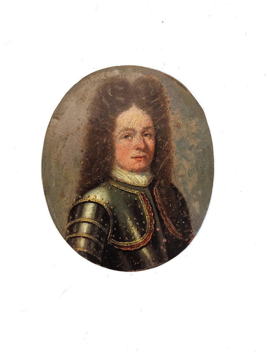 miniature sur cuivre portrait d homme en armure époque XVII -photo-1