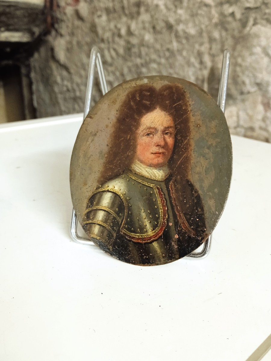 miniature sur cuivre portrait d homme en armure époque XVII -photo-2