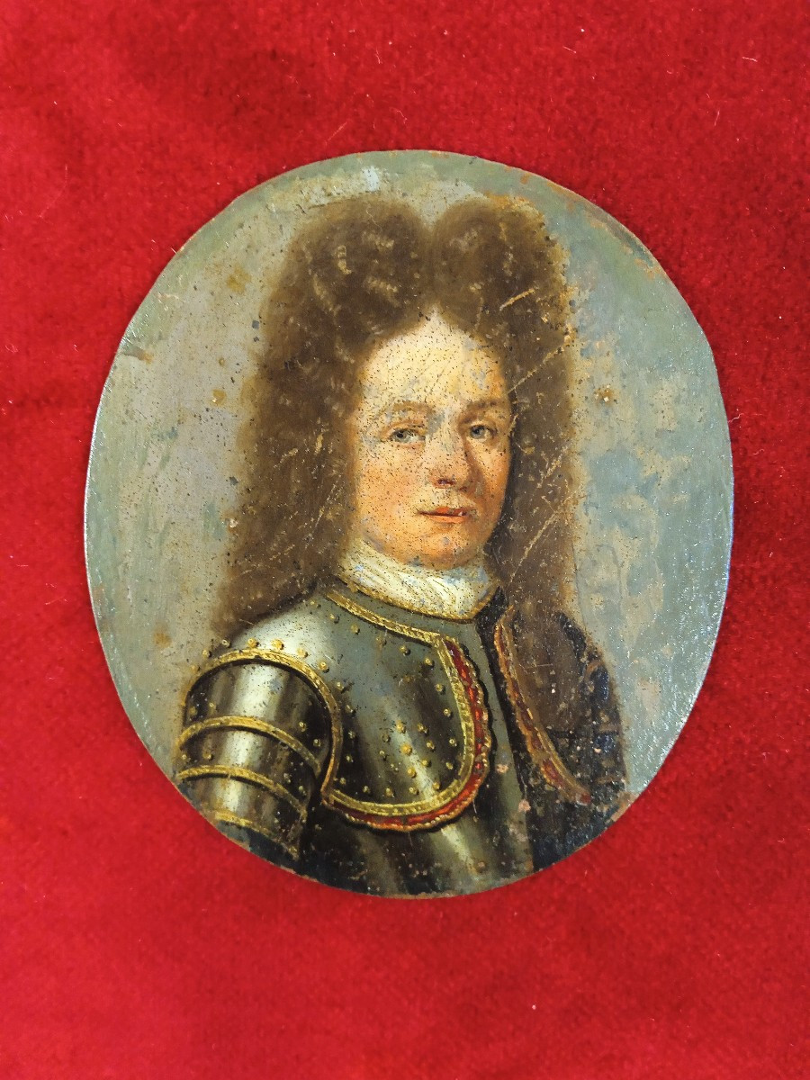 miniature sur cuivre portrait d homme en armure époque XVII 