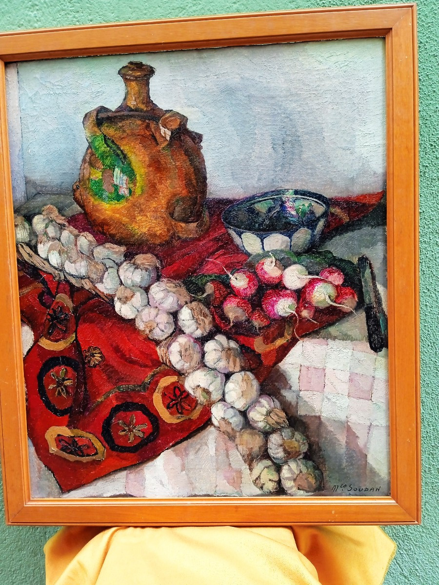 SOUDAN maurice ( 1878  1948 ) nature morte a la cruche et tresse d ails