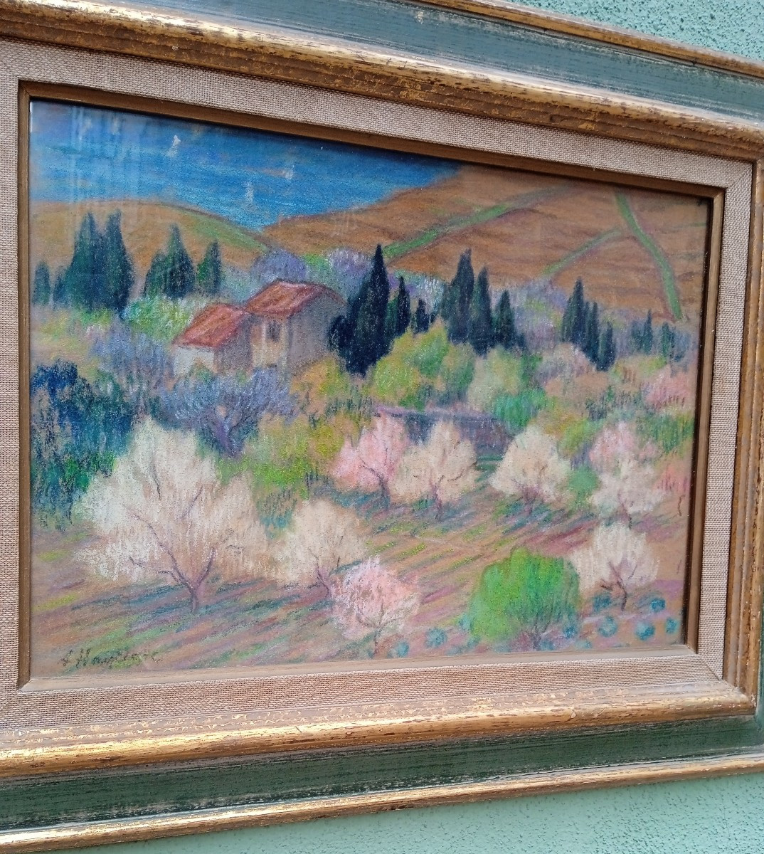 Augustin Hanicotte (1870-1957) Pastel "top Of Collioure In Spring"-photo-3