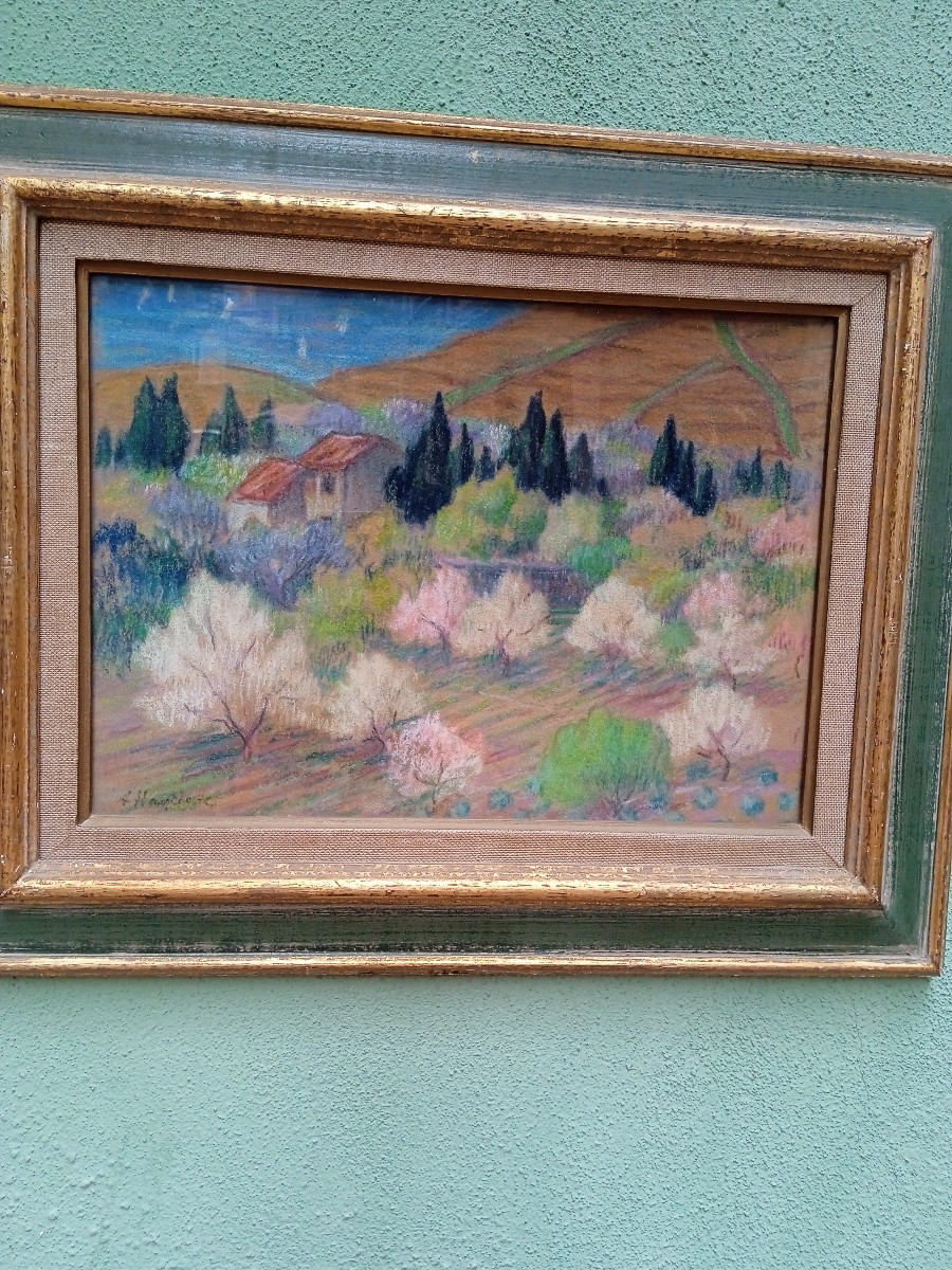 Augustin Hanicotte (1870-1957) Pastel "top Of Collioure In Spring"-photo-3