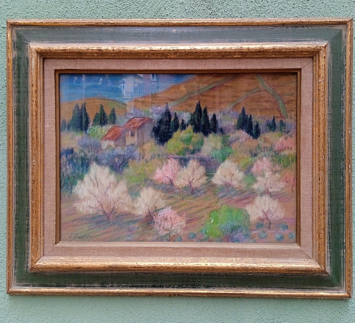 Augustin Hanicotte (1870-1957) Pastel "top Of Collioure In Spring"