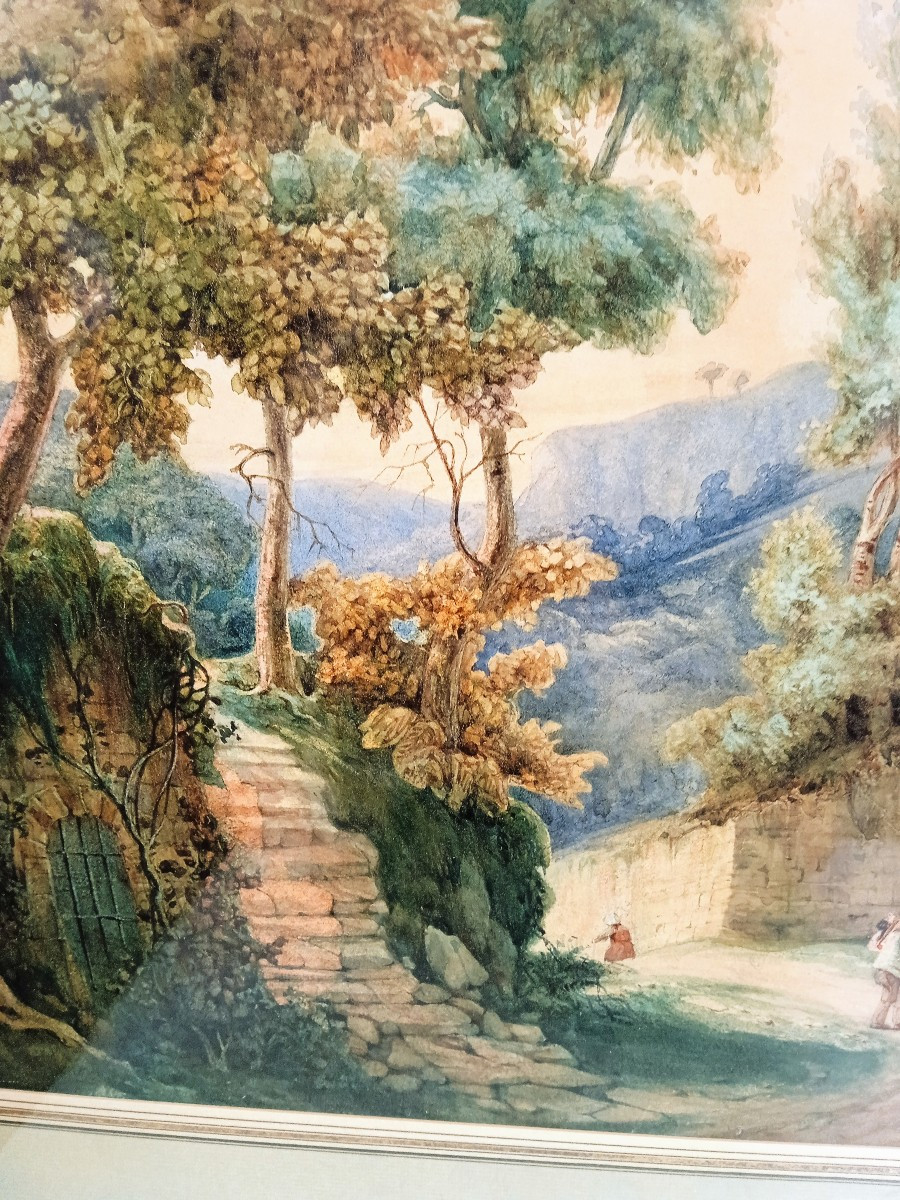 Fouquet Anatole Born In 1793 "watercolor Animated Landscape"-photo-7