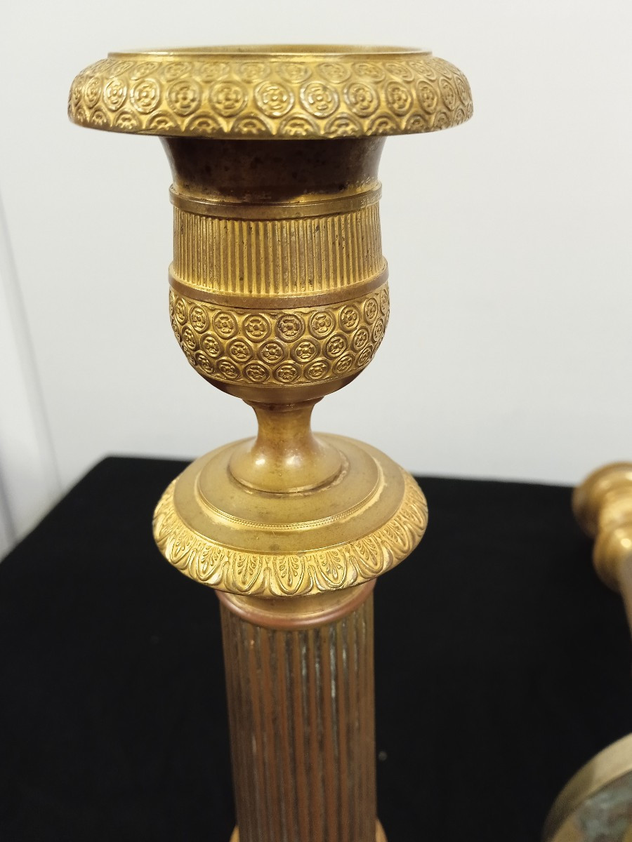 paire de bougeoirs empire bronze doré début XIX-photo-1
