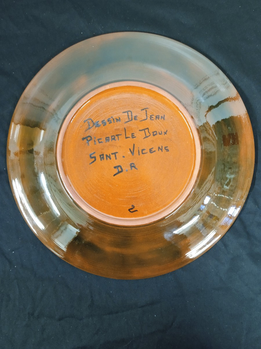 Picart Le Doux (1902-1982) Plate, Black Leaf On An Anise Green Background-photo-2