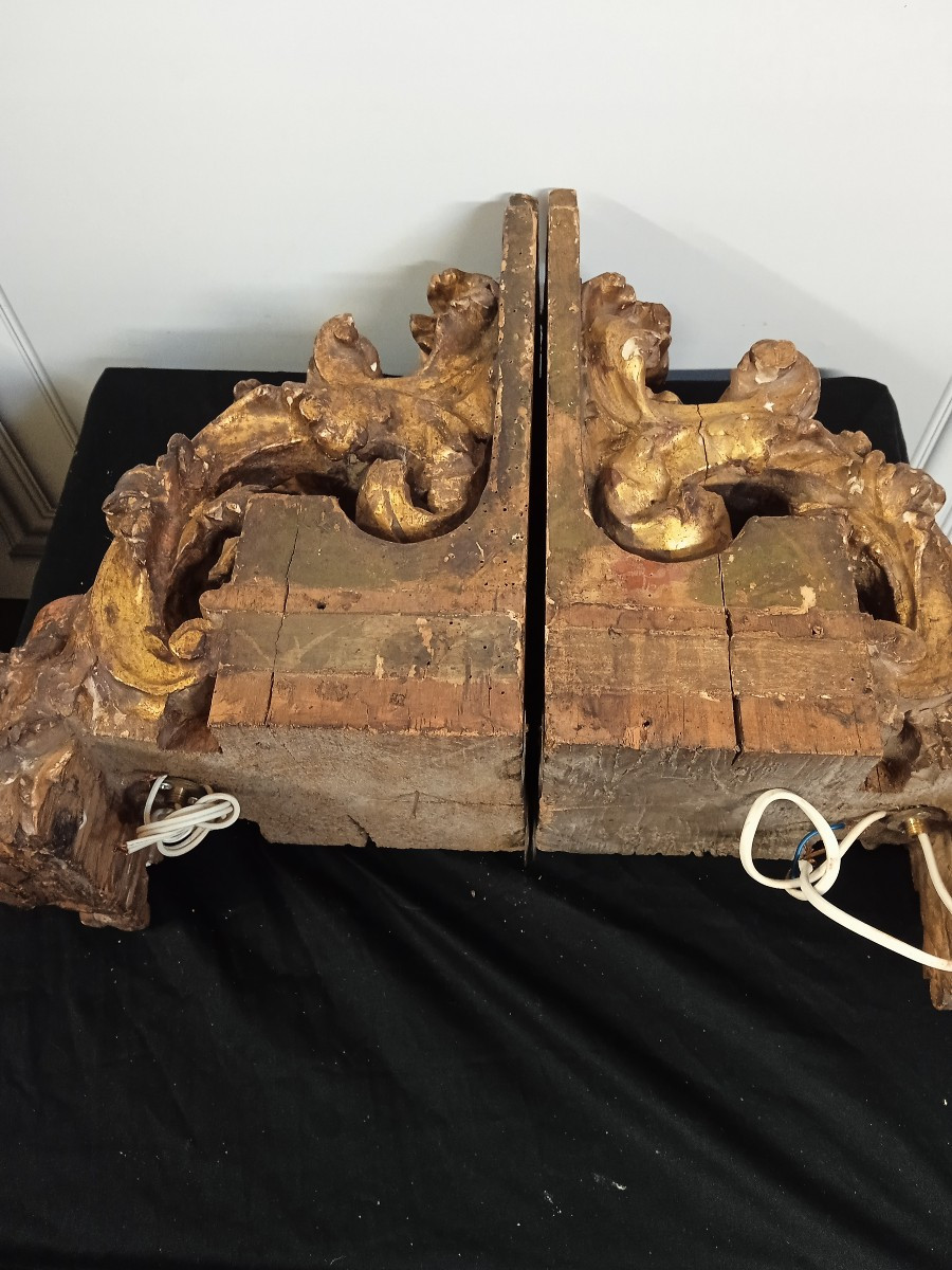 2 Gilded And Polychrome Wooden Pilaster Capitals From The Baroque Period-photo-5