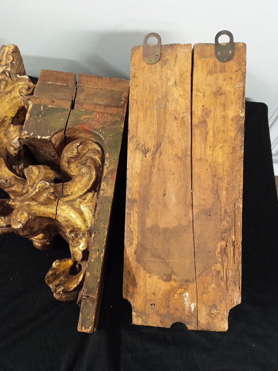 2 Gilded And Polychrome Wooden Pilaster Capitals From The Baroque Period-photo-8