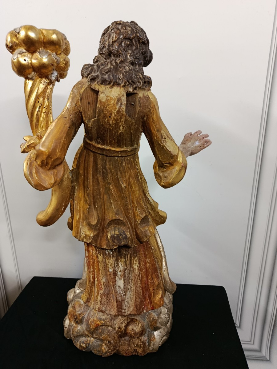 Angel Light-bearer Polychrome Wood, Gilded And Silvered Period XVIII-photo-3