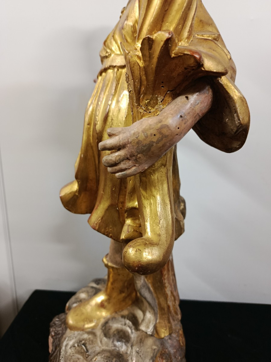 Angel Light-bearer Polychrome Wood, Gilded And Silvered Period XVIII-photo-4