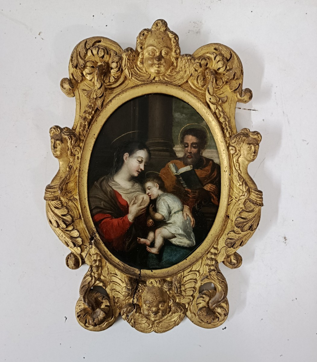Holy Family With The Virgin Nursing Oil On Copper XVII-photo-2
