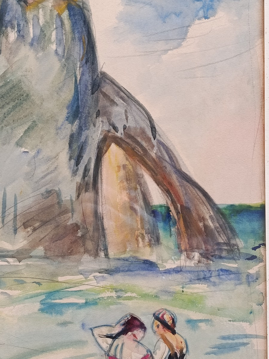 Paul Paquereau (1871-1956) "etretat, Lively Landscape, Normandy"-photo-4