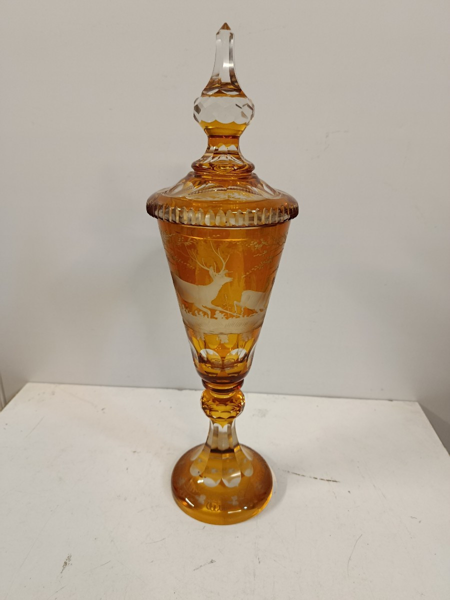 grand drageoir en cristal de bohême début XX