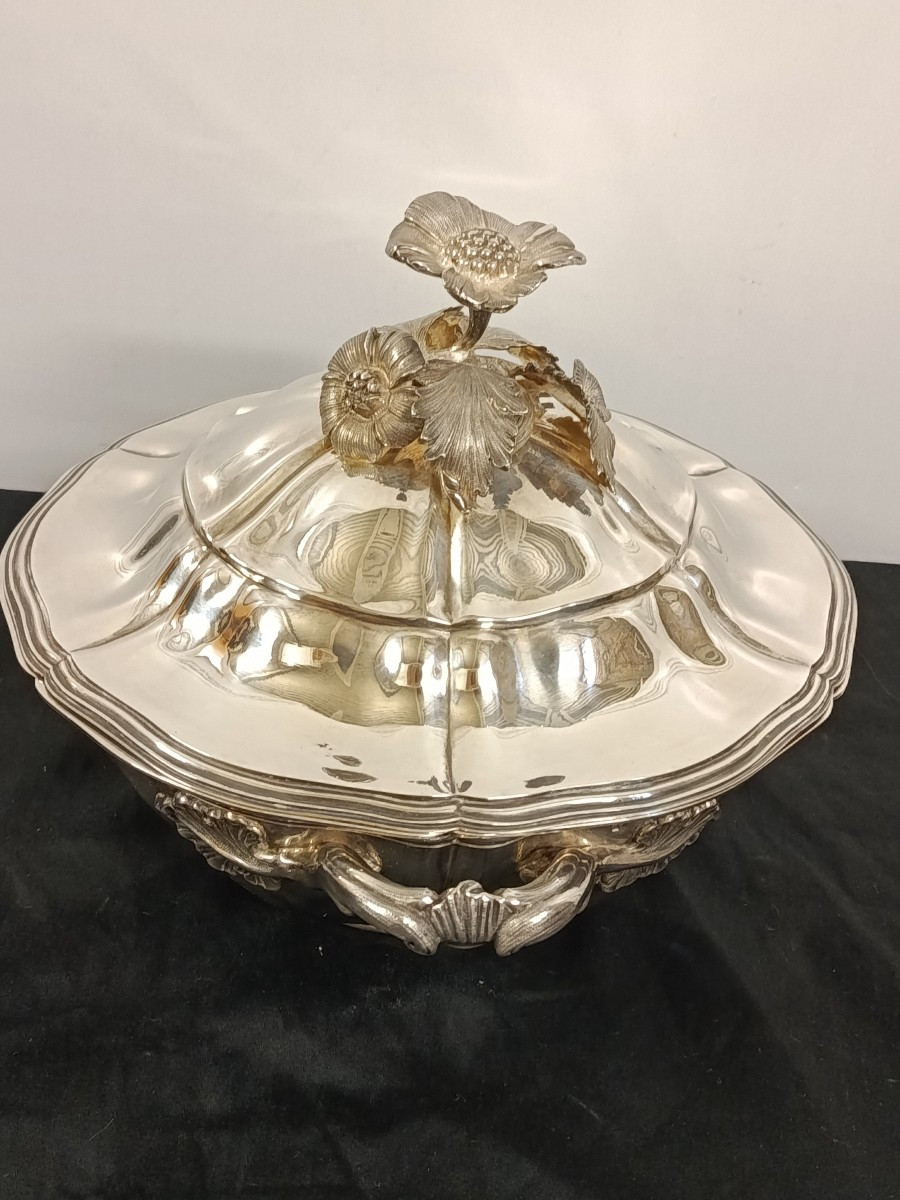 légumier et sa doublure argent massif Cal Lenglet orfèvre XIX-photo-4