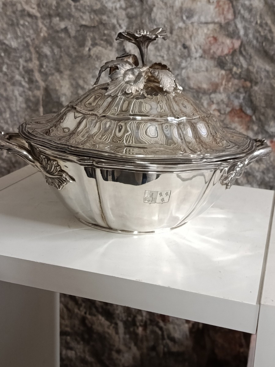 légumier et sa doublure argent massif Cal Lenglet orfèvre XIX