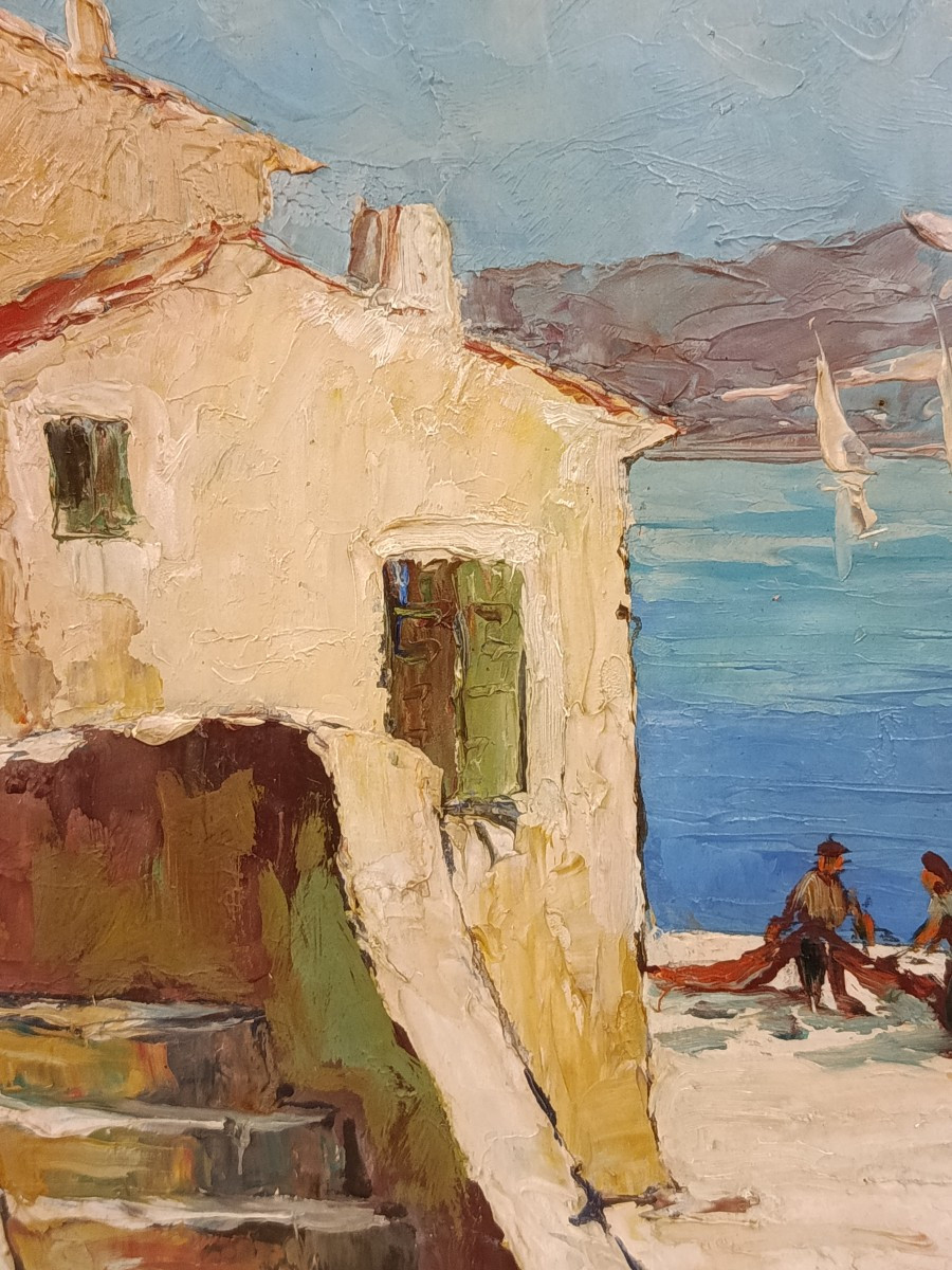 Oil On Cardboard "seascape Of The South"-photo-1