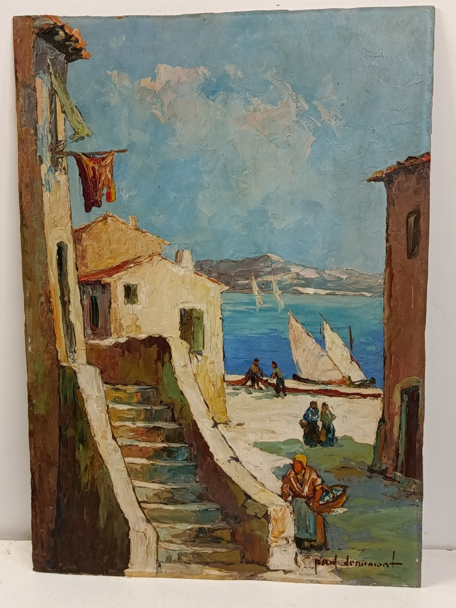 Oil On Cardboard "seascape Of The South"