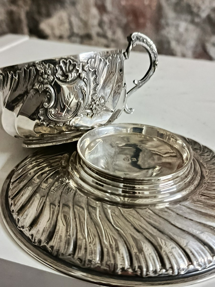 Silver Cup And Saucer, Minerva Hallmark, 19th Century-photo-3