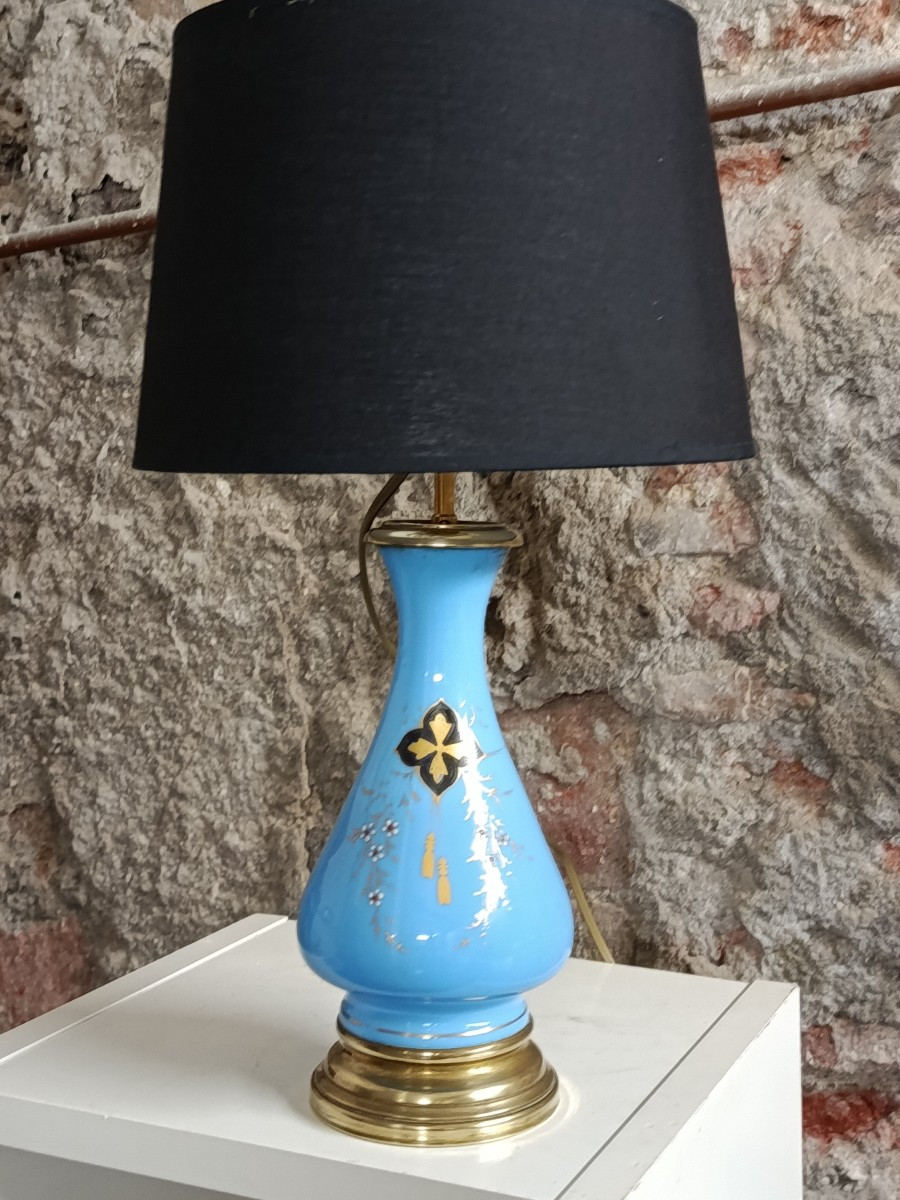 paire de lampes en opaline montées à l éléctricité  époque Napoléon III-photo-3