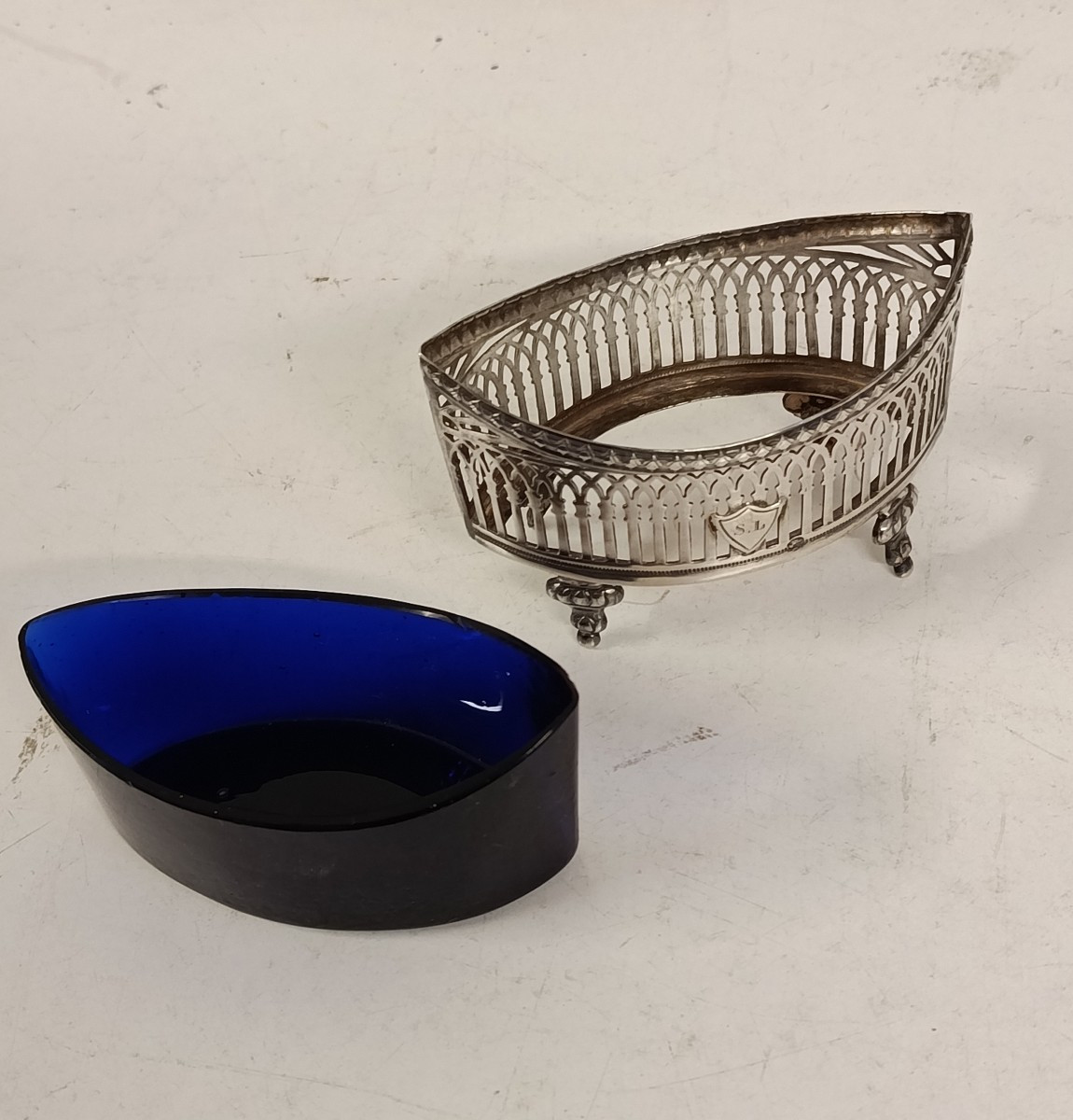 un saleron argent massif verrerie bleu epoque début XIX Ambroise Mignerot-photo-1