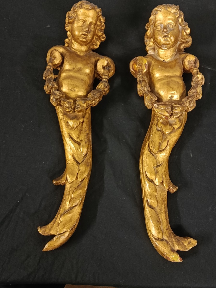 paire de cariatides en bois doré époque XIX