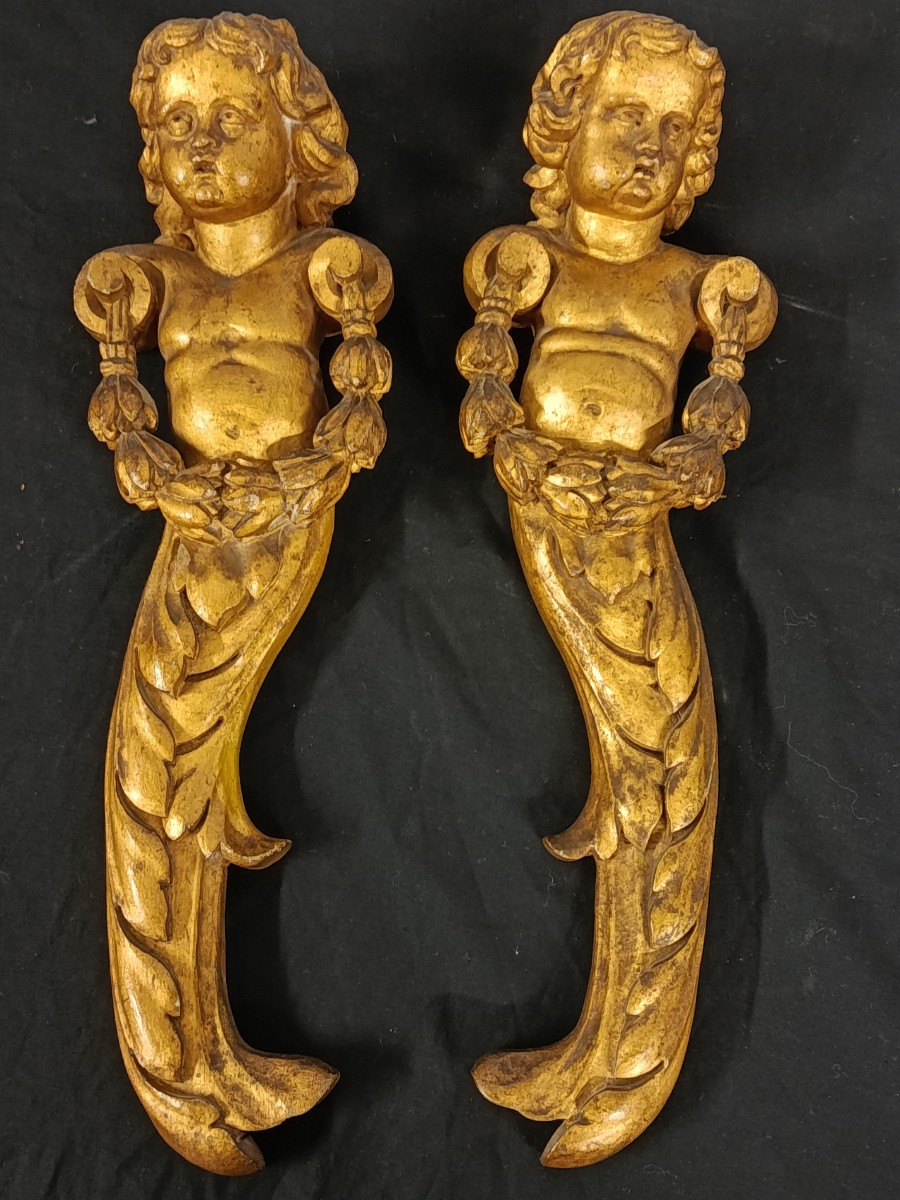 paire de cariatides en bois doré XIX de style XVIII époque XIX-photo-2