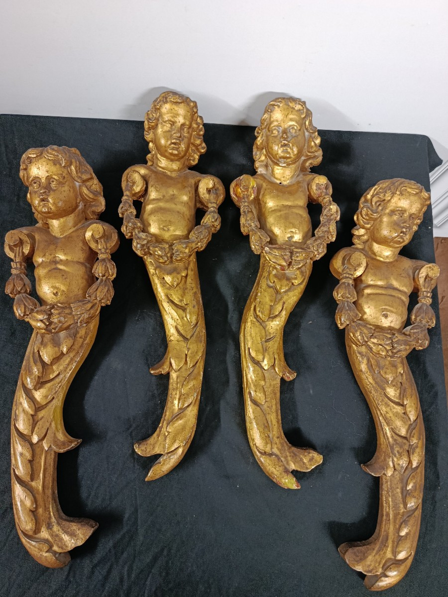 paire de cariatides en bois doré XIX de style XVIII époque XIX-photo-1