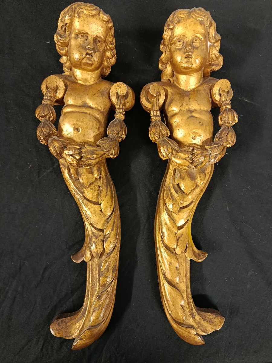 paire de cariatides en bois doré XIX de style XVIII époque XIX