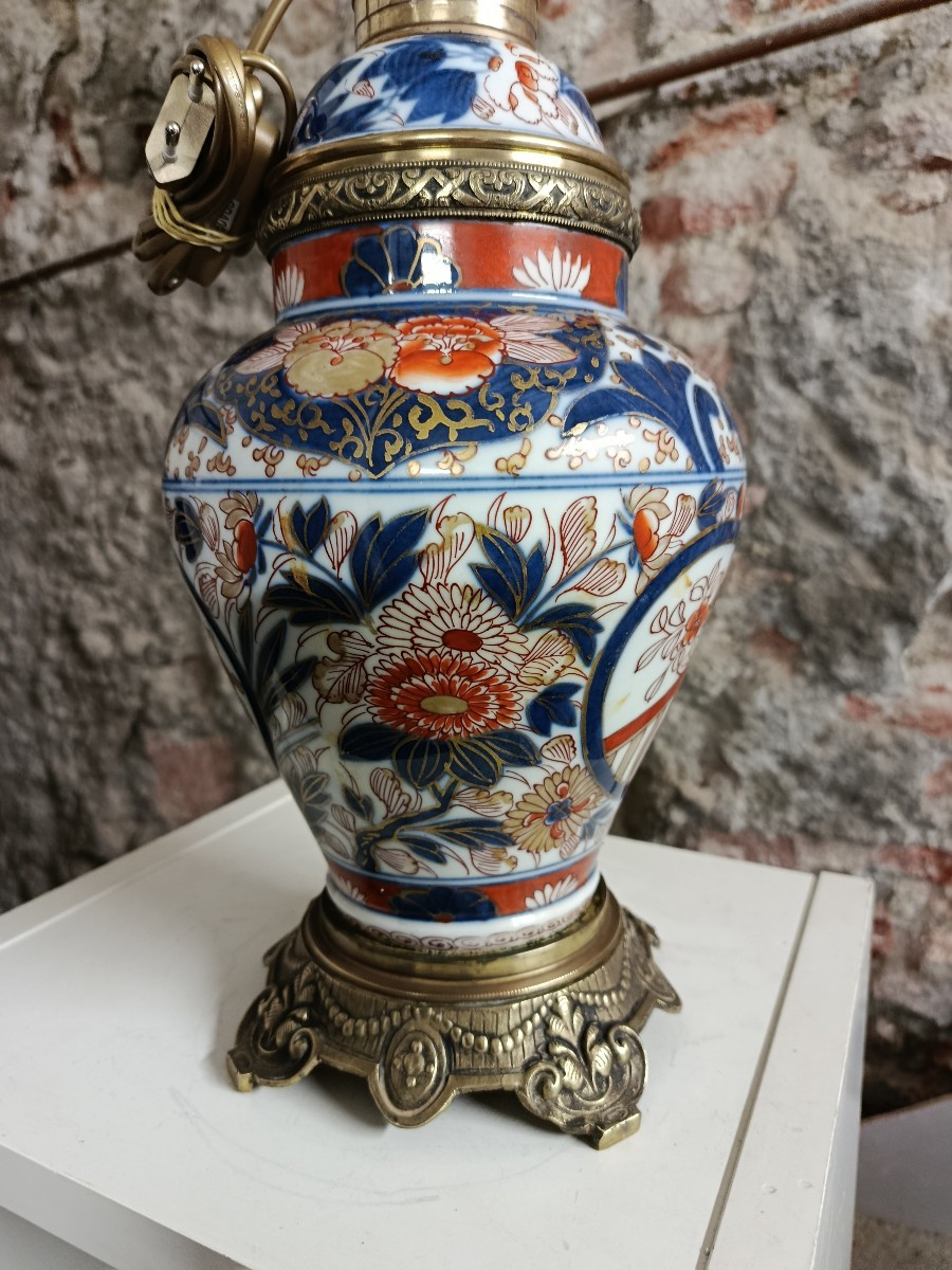 Porcelain Lamp (bayeux) Imari Decoration, 19th Century-photo-3