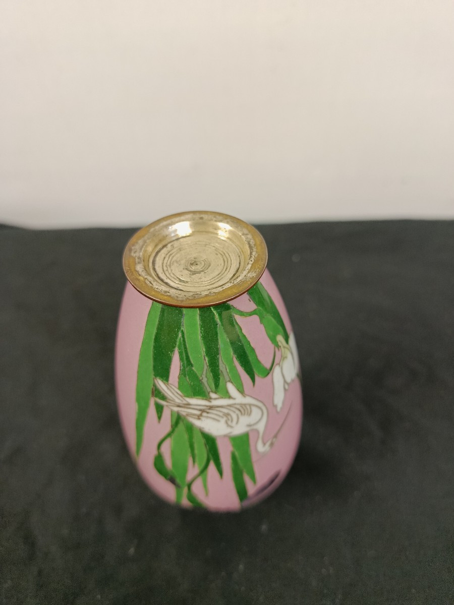 Small Japanese Cloisonné Vase, Meiji Era, 19th-20th Century, On An Old Rose Background-photo-4