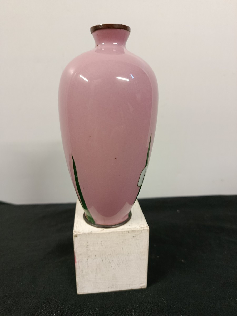 Small Japanese Cloisonné Vase, Meiji Era, 19th-20th Century, On An Old Rose Background-photo-3