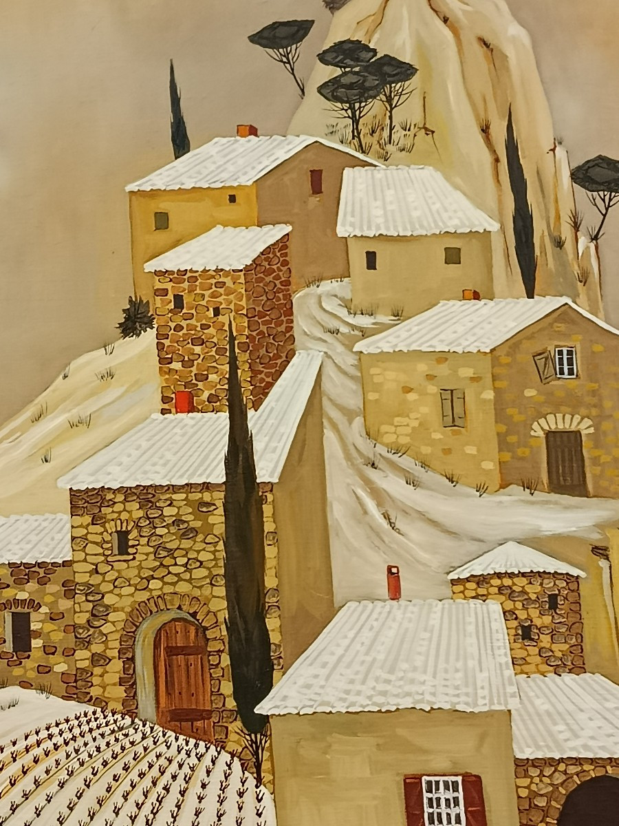 Max Savy (1918-2010) Oil On Canvas: "the Little Village In White"-photo-3