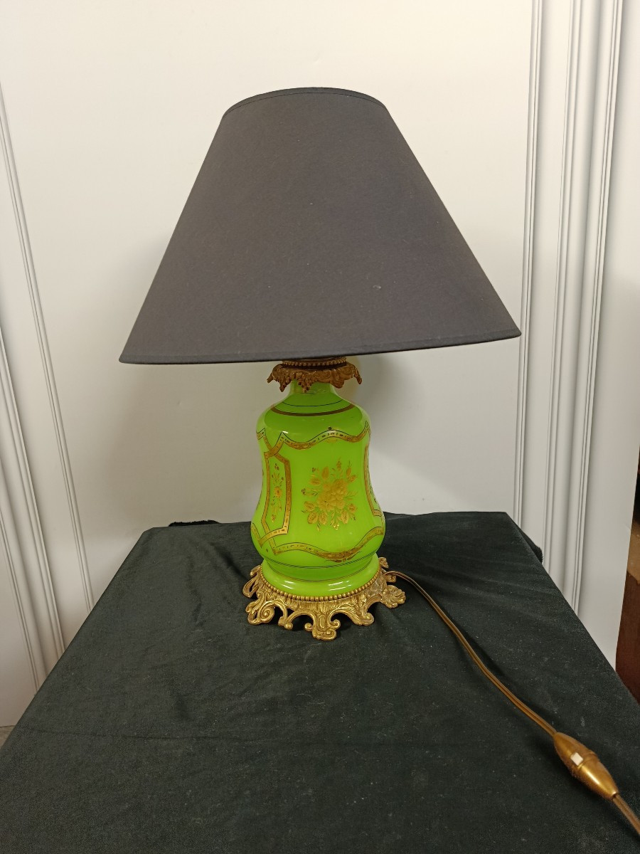 Green Opaline Lamp From The Napoleon III Era-photo-2