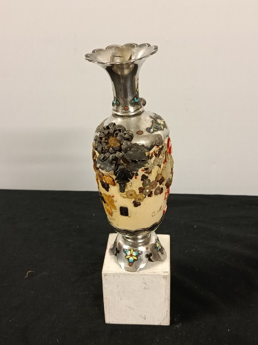vase en argent et ivoire shibayama japon fin XIX ère meiji-photo-2