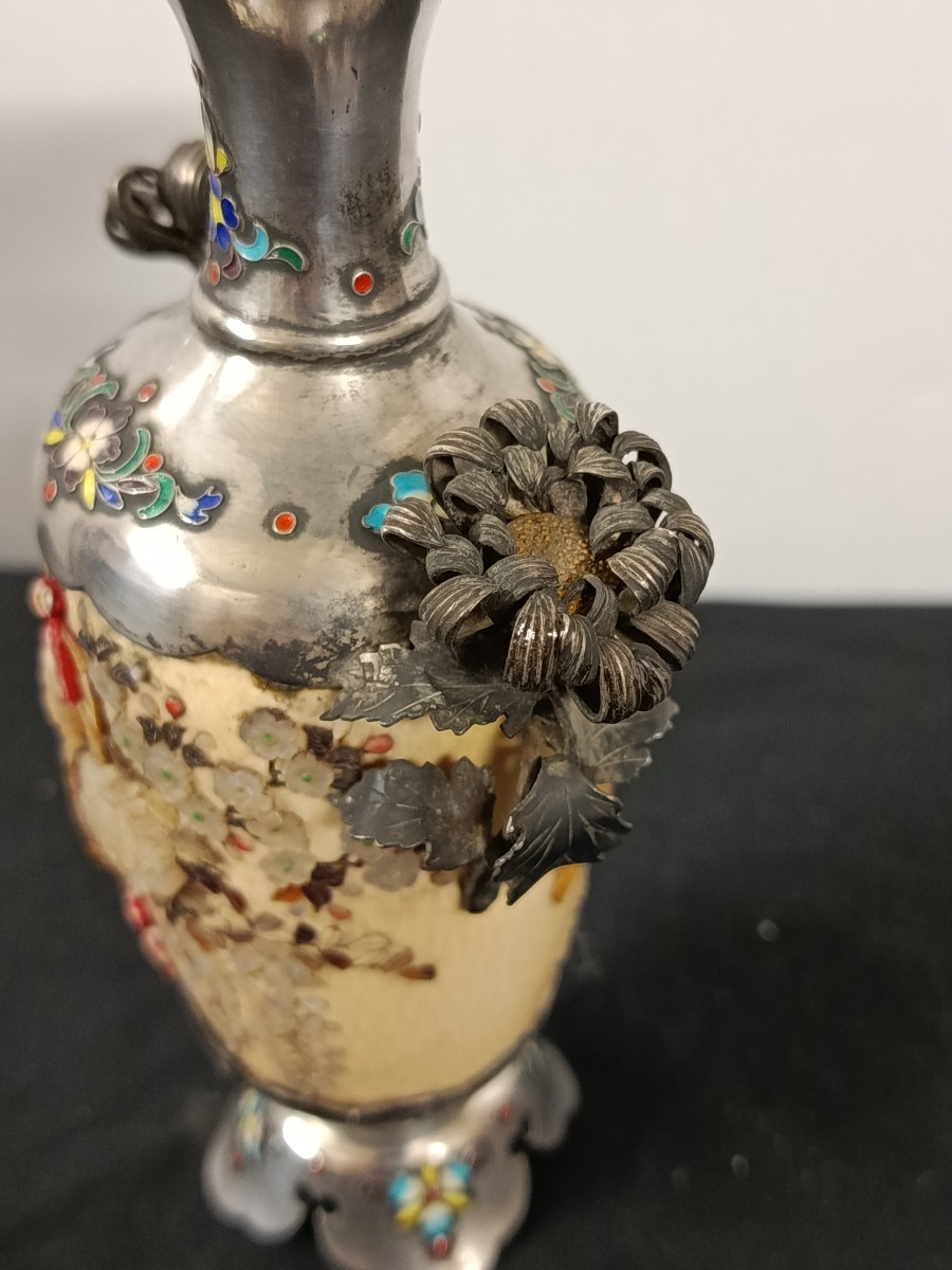 vase en argent et ivoire shibayama japon fin XIX ère meiji-photo-3