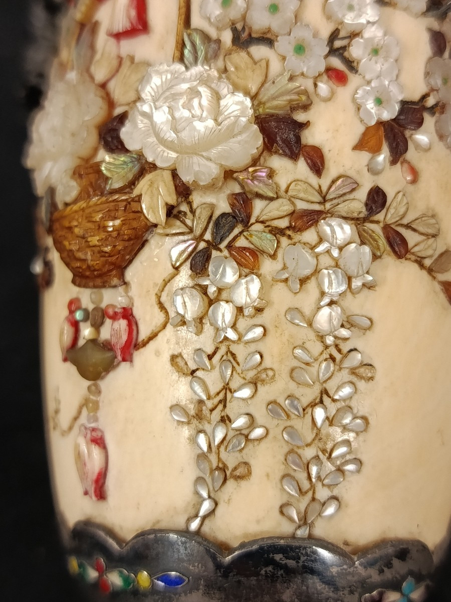 vase en argent et ivoire shibayama japon fin XIX ère meiji-photo-4