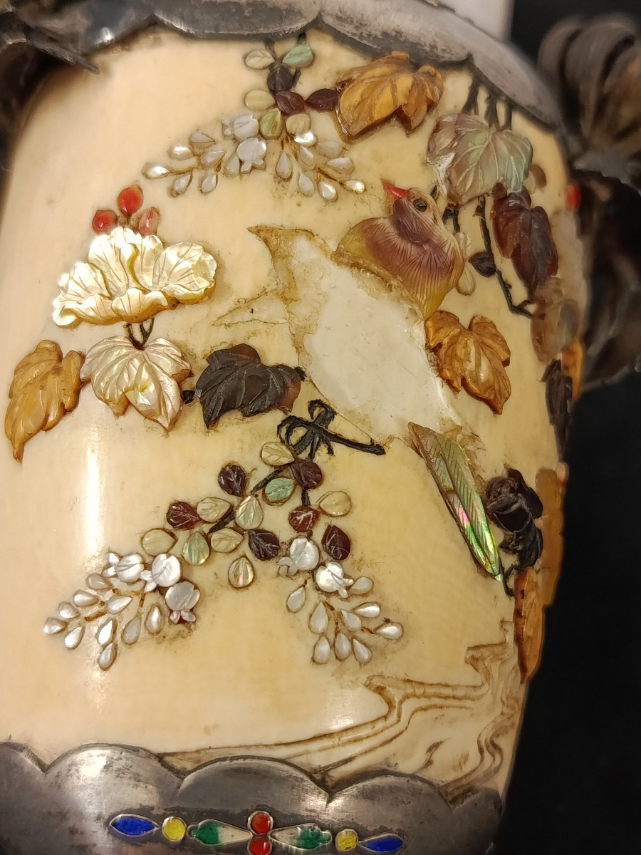 vase en argent et ivoire shibayama japon fin XIX ère meiji-photo-5