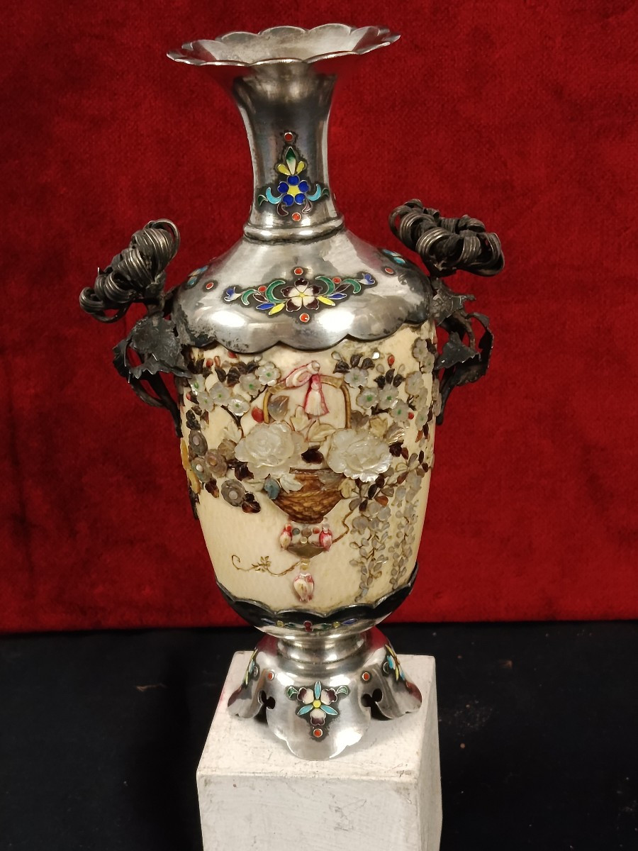 vase en argent et ivoire shibayama japon fin XIX ère meiji-photo-7