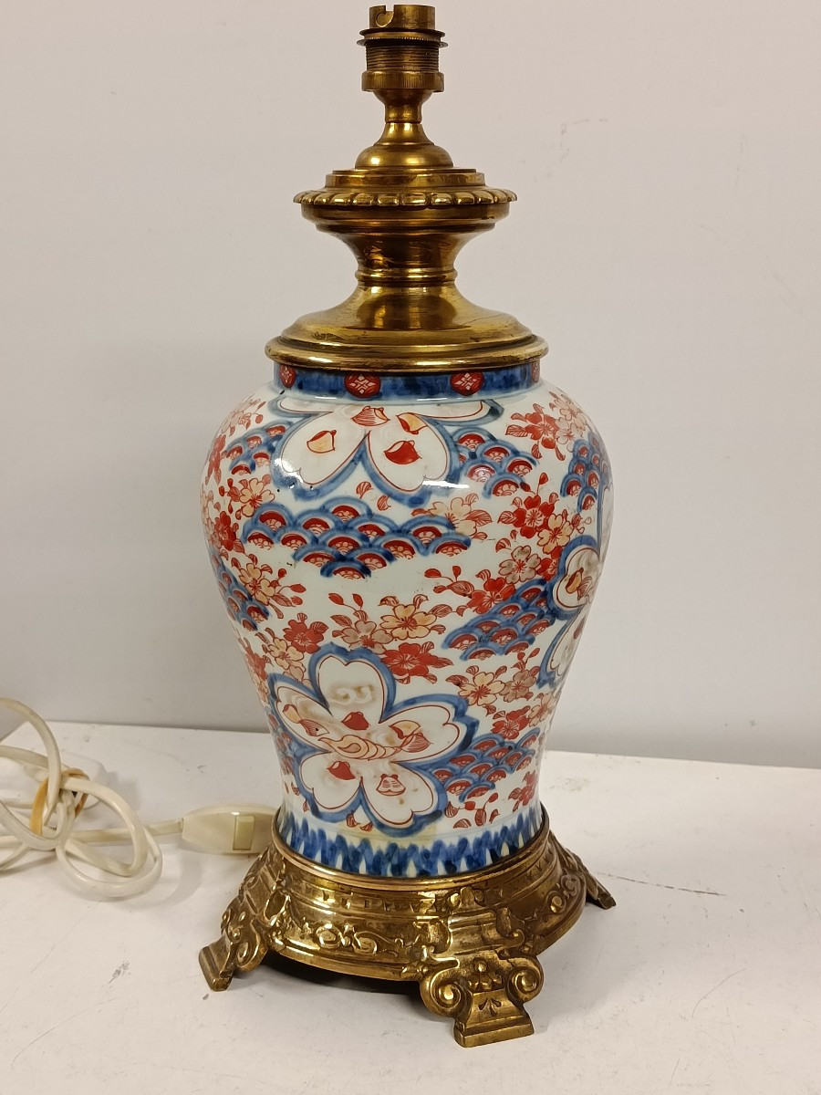 lampe porcelaine décor imari japon fin XIX-photo-2