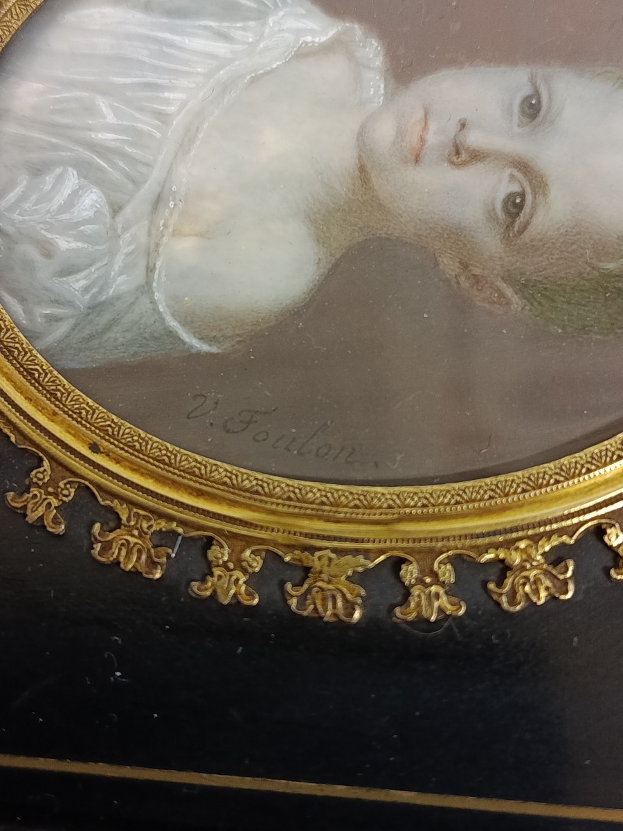 miniature portrait d un jeune enfant signée V Foulon XIX-photo-3