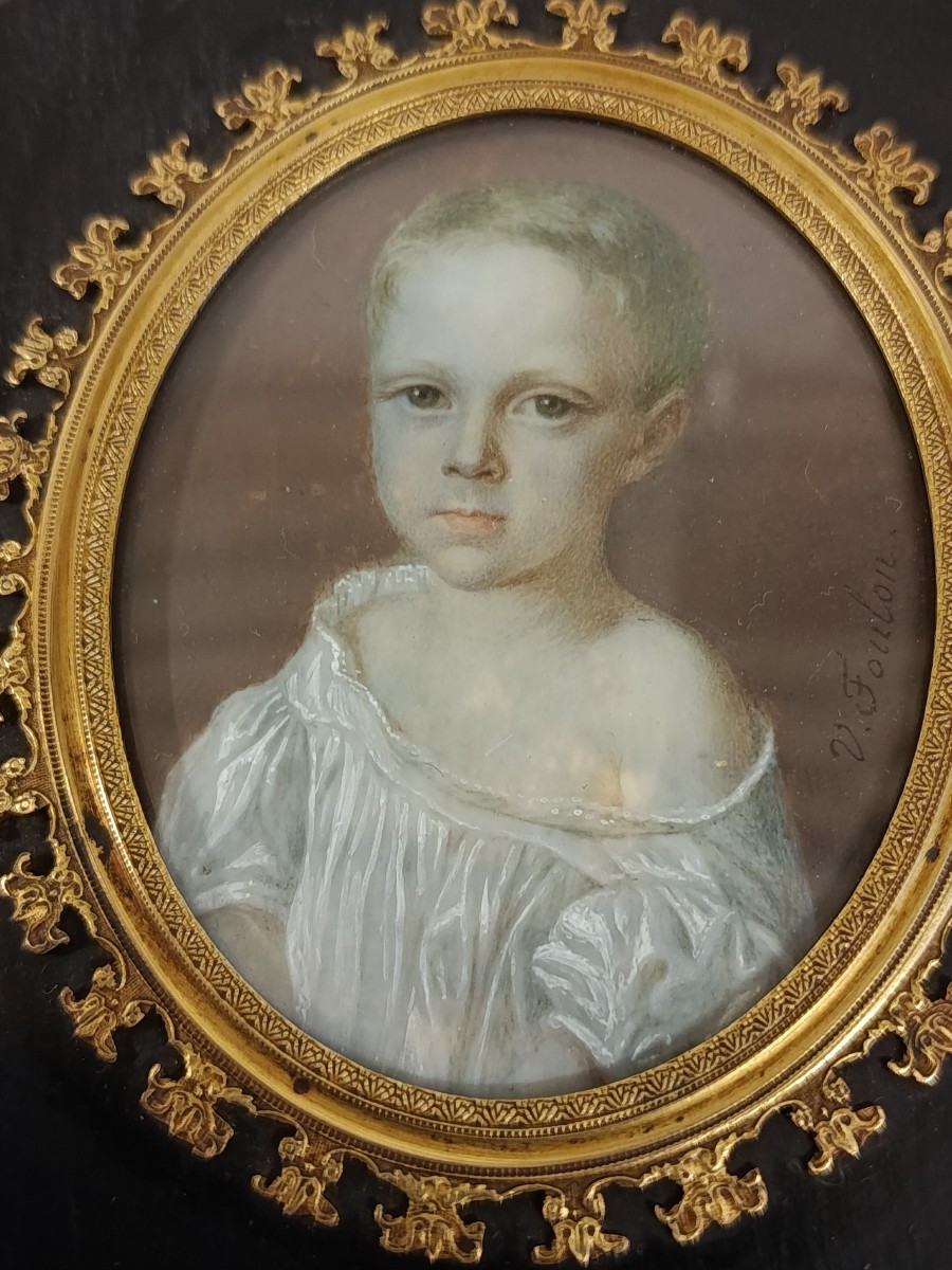 miniature portrait d un jeune enfant signée V Foulon XIX-photo-4