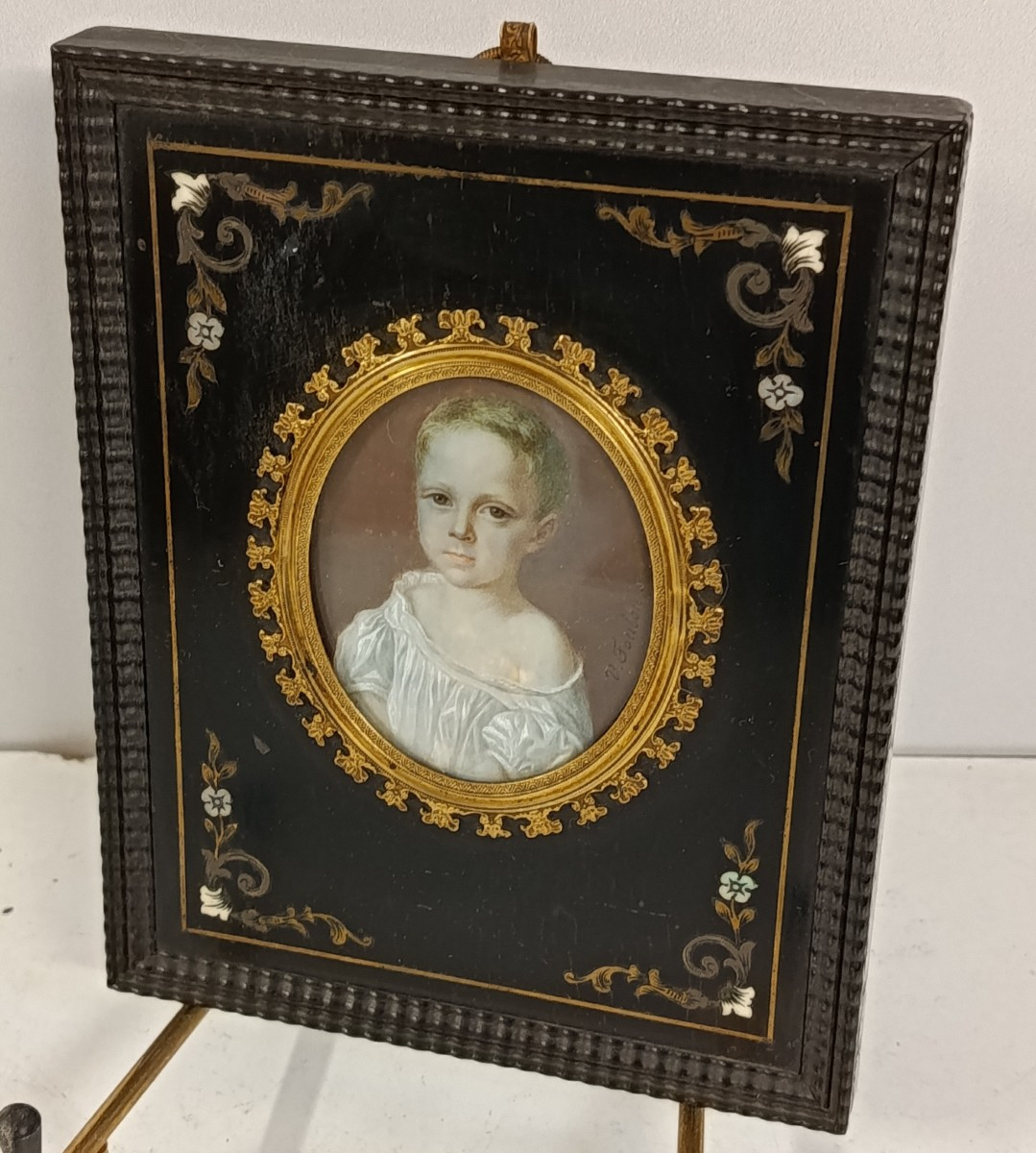 miniature portrait d un jeune enfant signée V Foulon XIX-photo-1