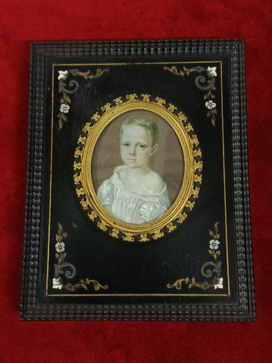 miniature portrait d un jeune enfant signée V Foulon XIX