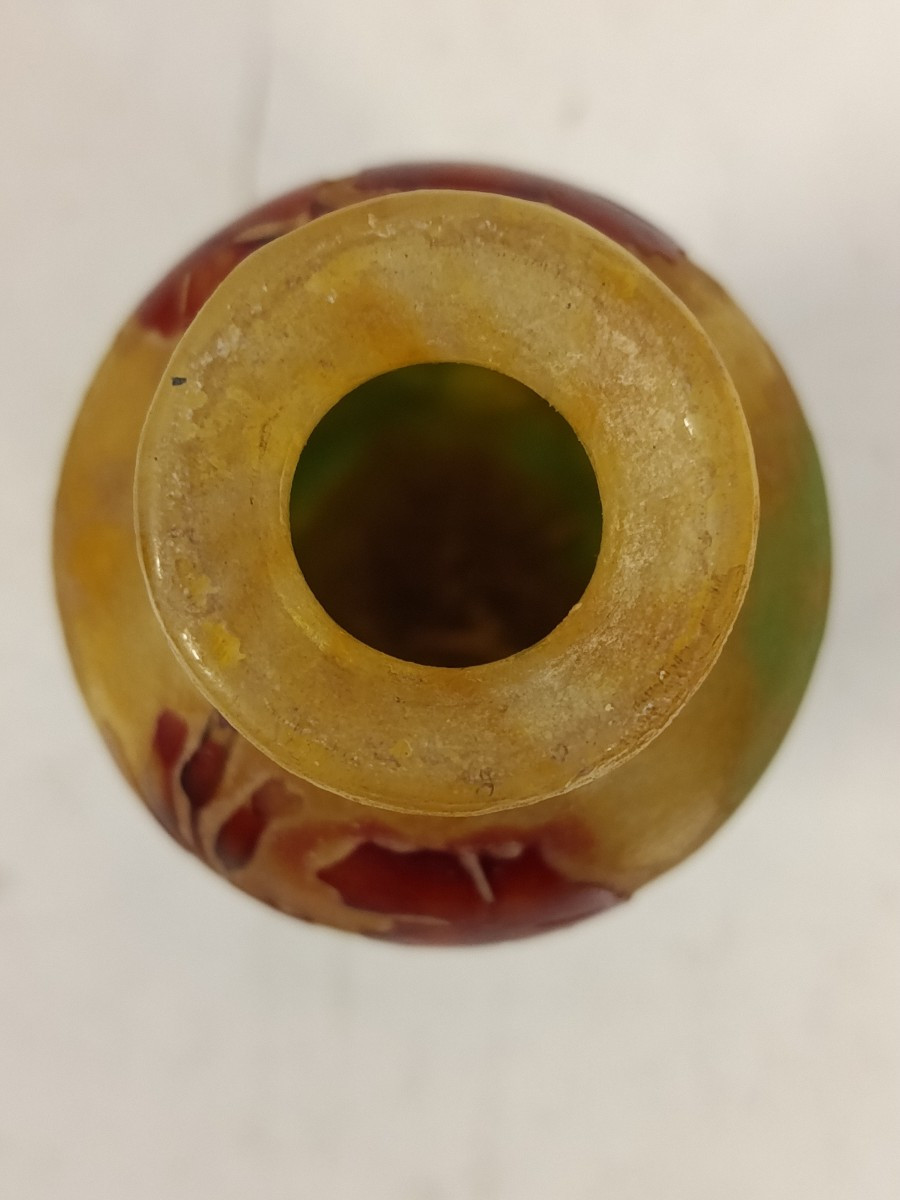 petit vase  DAUM  décor de giroflée début XX-photo-2