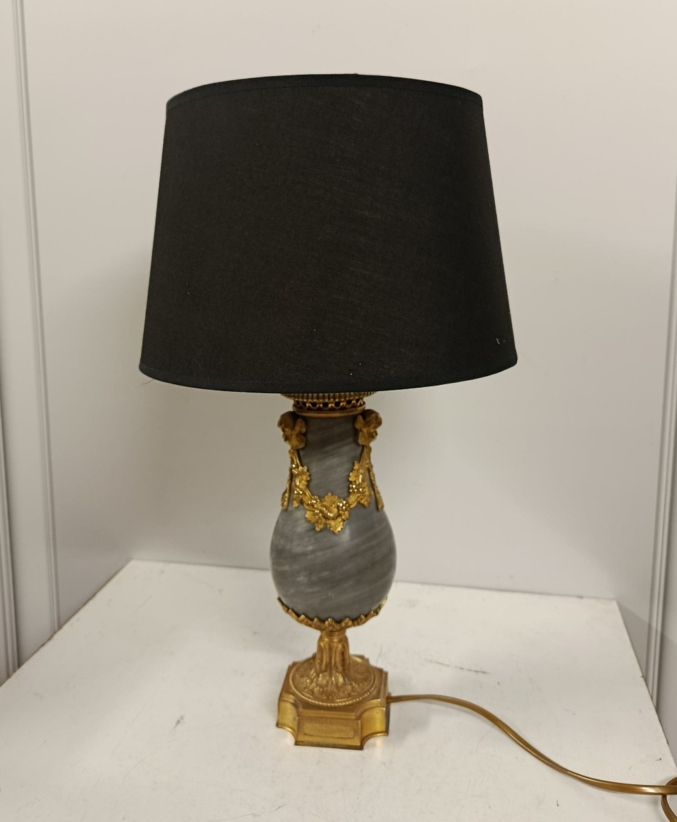 Small Louis XVI Style Lamp In Grey Marble And Gilt Bronze, 20th Century-photo-3