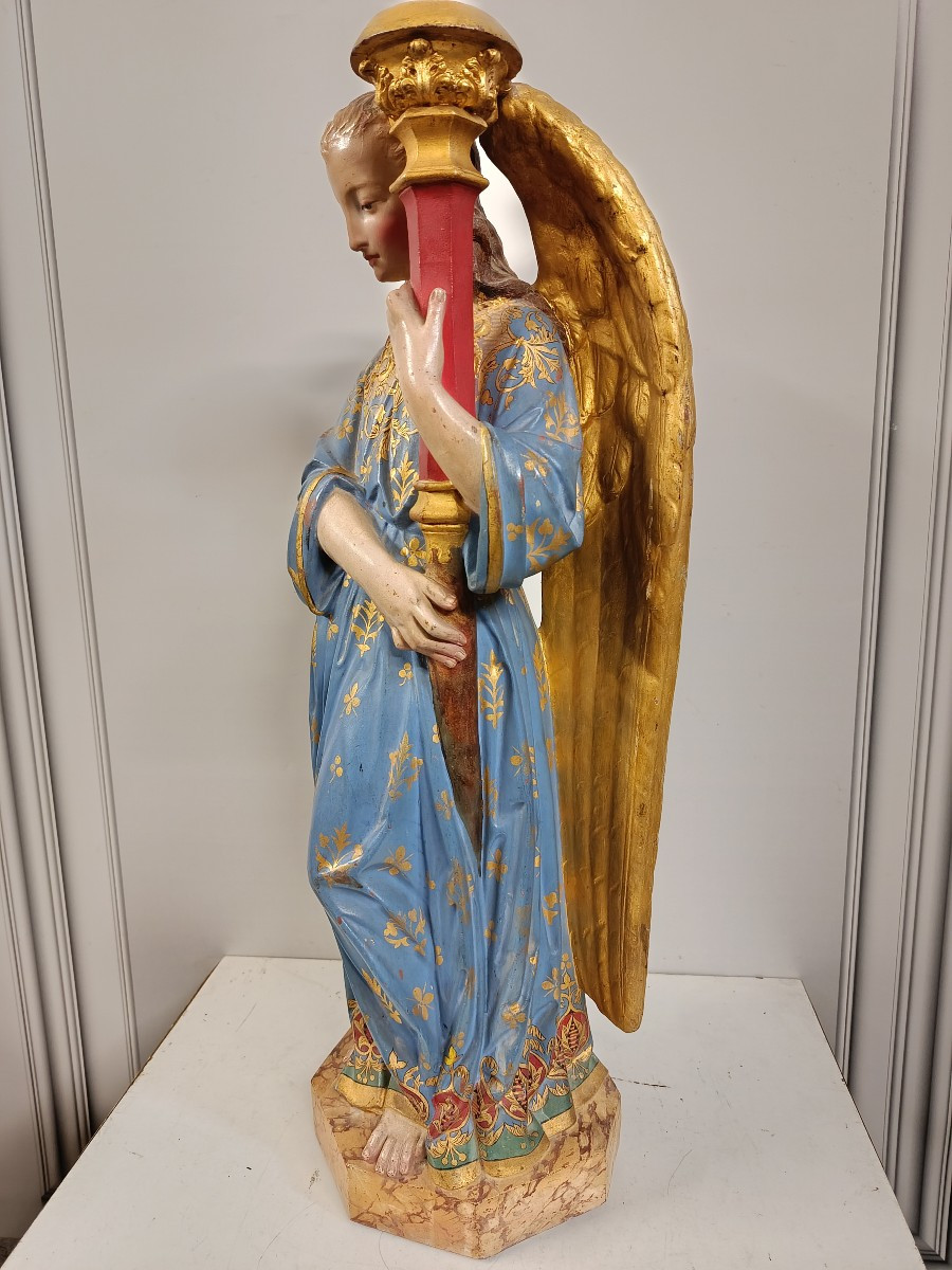 ange ceroferaire XIX ou porte flamberge terre cuite-photo-3