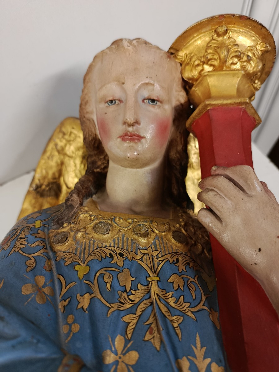 ange ceroferaire XIX ou porte flamberge terre cuite-photo-3